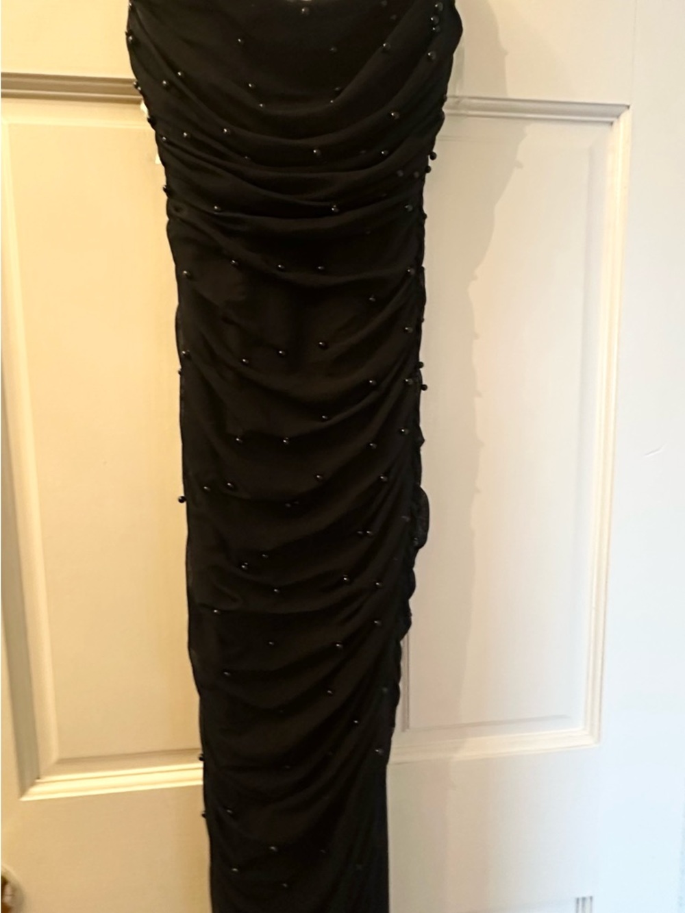 Black Ruched Beaded Evening Dress - Unbranded